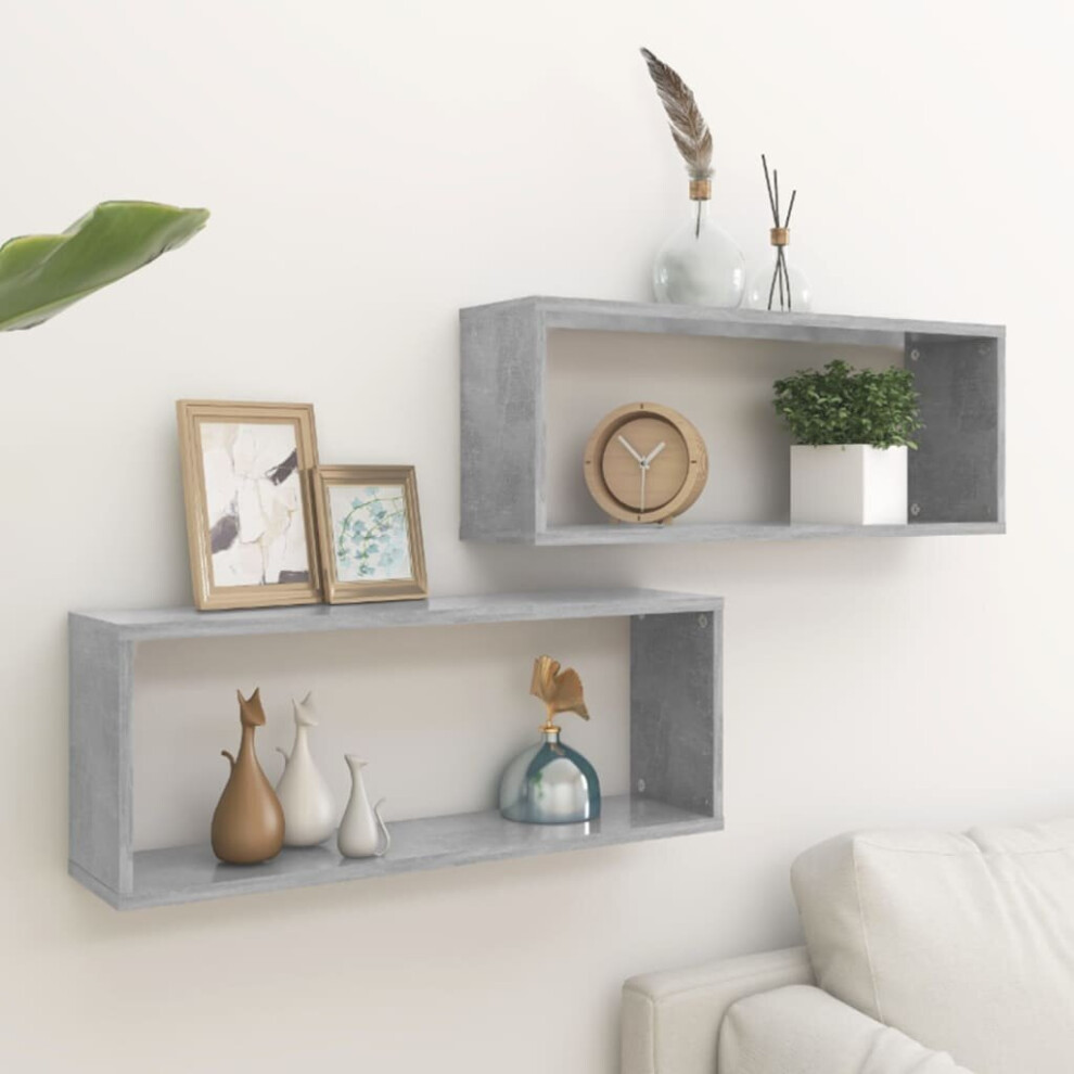 vidaXL 2x Wall Shelf Concrete Grey Engineered Wood Wall-Mounted Floating Shelf