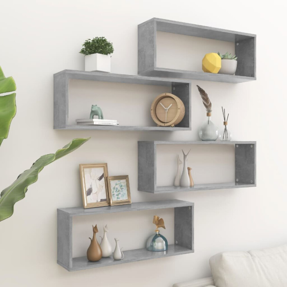 vidaXL 4x Wall Shelf Concrete Grey Engineered Wood Wall-Mounted Floating Shelf