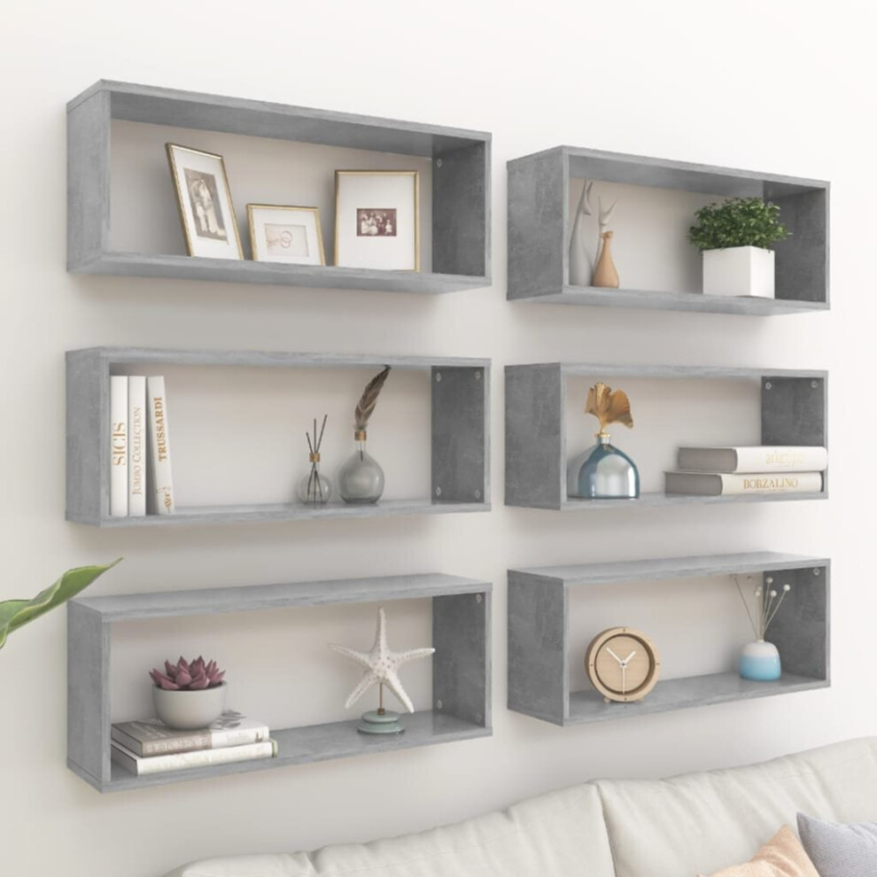 vidaXL 6x Wall Shelf Concrete Grey Engineered Wood Wall-Mounted Floating Shelf