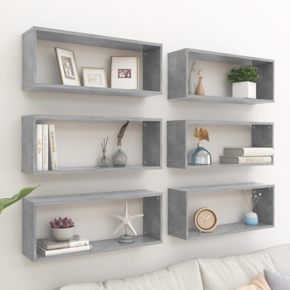 vidaXL 6x Wall Shelves Concrete Grey Chipboard Wall-Mounted Floating Shelf