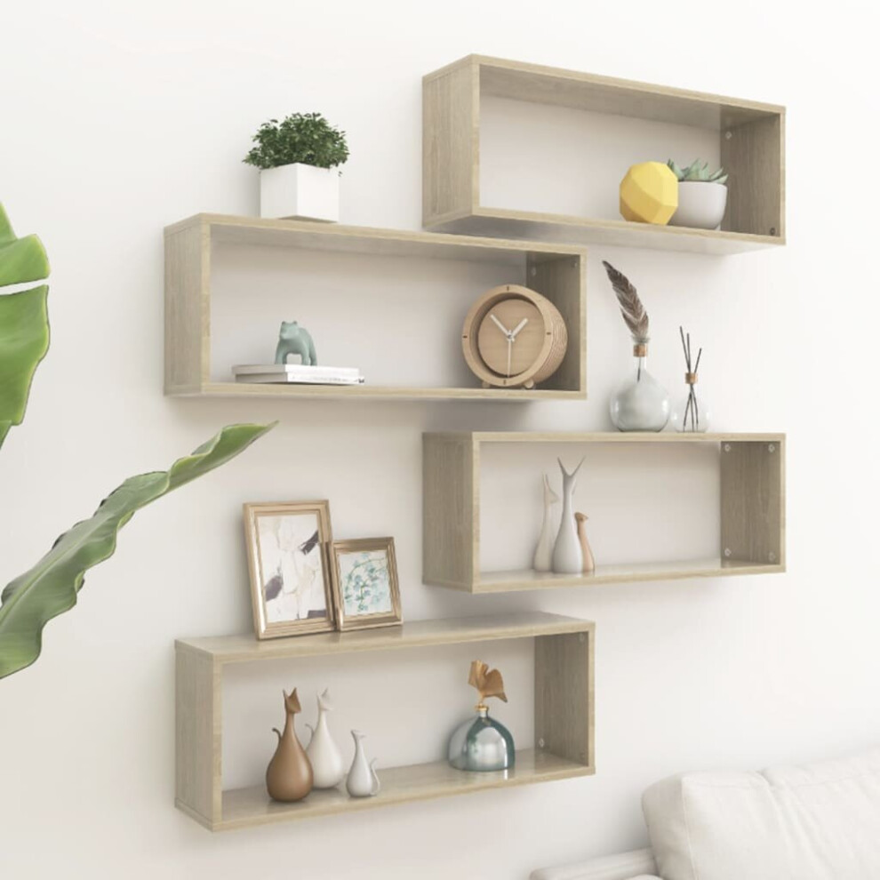 vidaXL 4x Wall Shelves Sonoma Oak Chipboard Home Wall-Mounted Floating Shelf