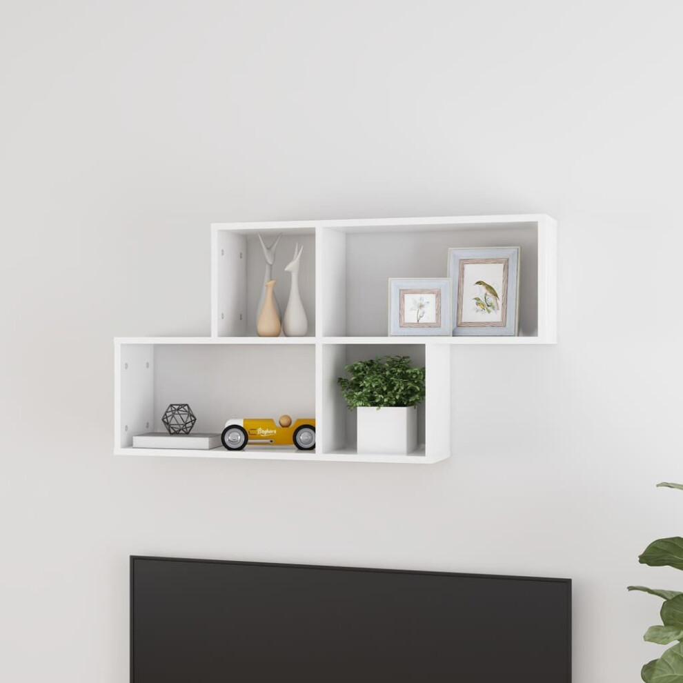 vidaXL Wall Shelf High Gloss White Chipboard Wall-Mounted Hanging Shelf Set