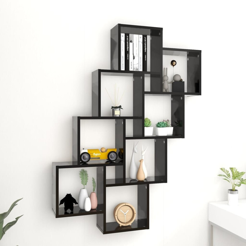 vidaXL Wall Cube Shelf Black Chipboard Wall-Mounted Floating Hanging Shelf