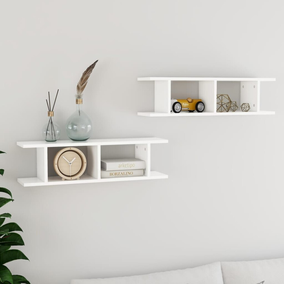 vidaXL 2x Wall Shelves White Chipboard Home Wall-Mounted Hanging Shelf Set