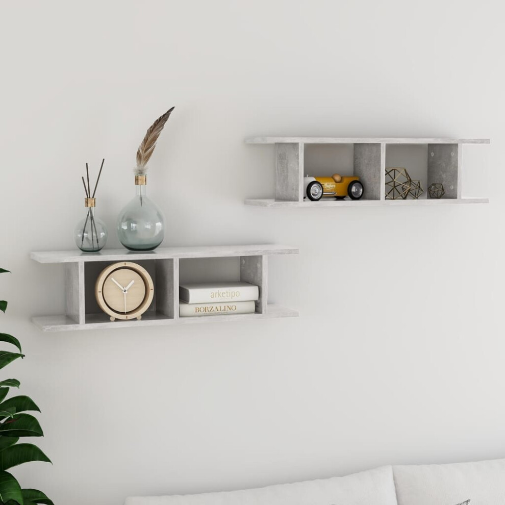 Vidaxl 2X Wall Shelves Concrete Grey Engineered Wood Hanging Display Shelf