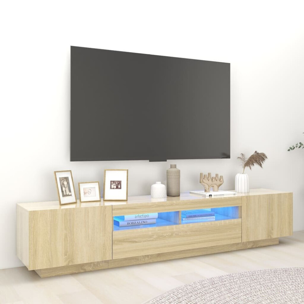 vidaXL TV Cabinet with LED Lights Sonoma Oak 200x35x40 cm TV Stand Cabinet