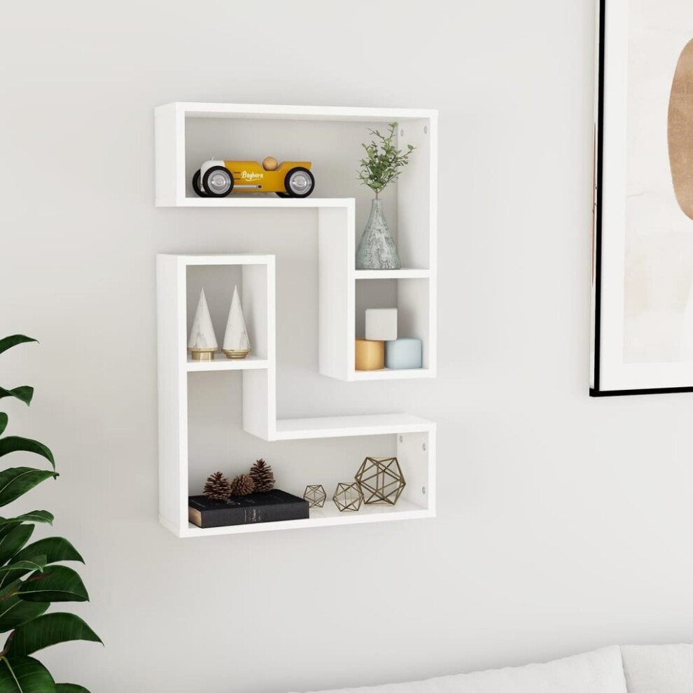 vidaXL 2x Wall Shelf White Engineered Wood Wall-Mounted Hanging Floating Shelf