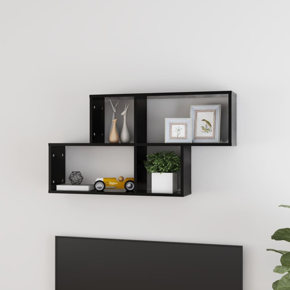 vidaXL Wall Shelf Black Chipboard Wall-Mounted Hanging Floating Shelf Set