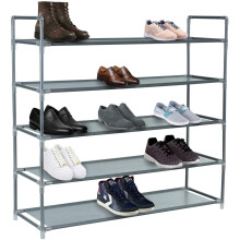 (5 Tier: (L) 86cm x (W) 28cm x (H) 82.5cm, Grey) KNIGHT 3 Tier Shoe Rack, Non-Woven Material, for Living Room, Hallway and Cloakroom, Space Saving, Easy Assemble No Tools Required