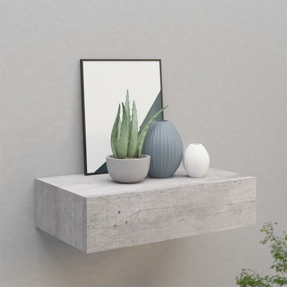 vidaXL Wall-mounted Drawer Shelf Concrete Grey MDF Wall CabinetFloating Shelf