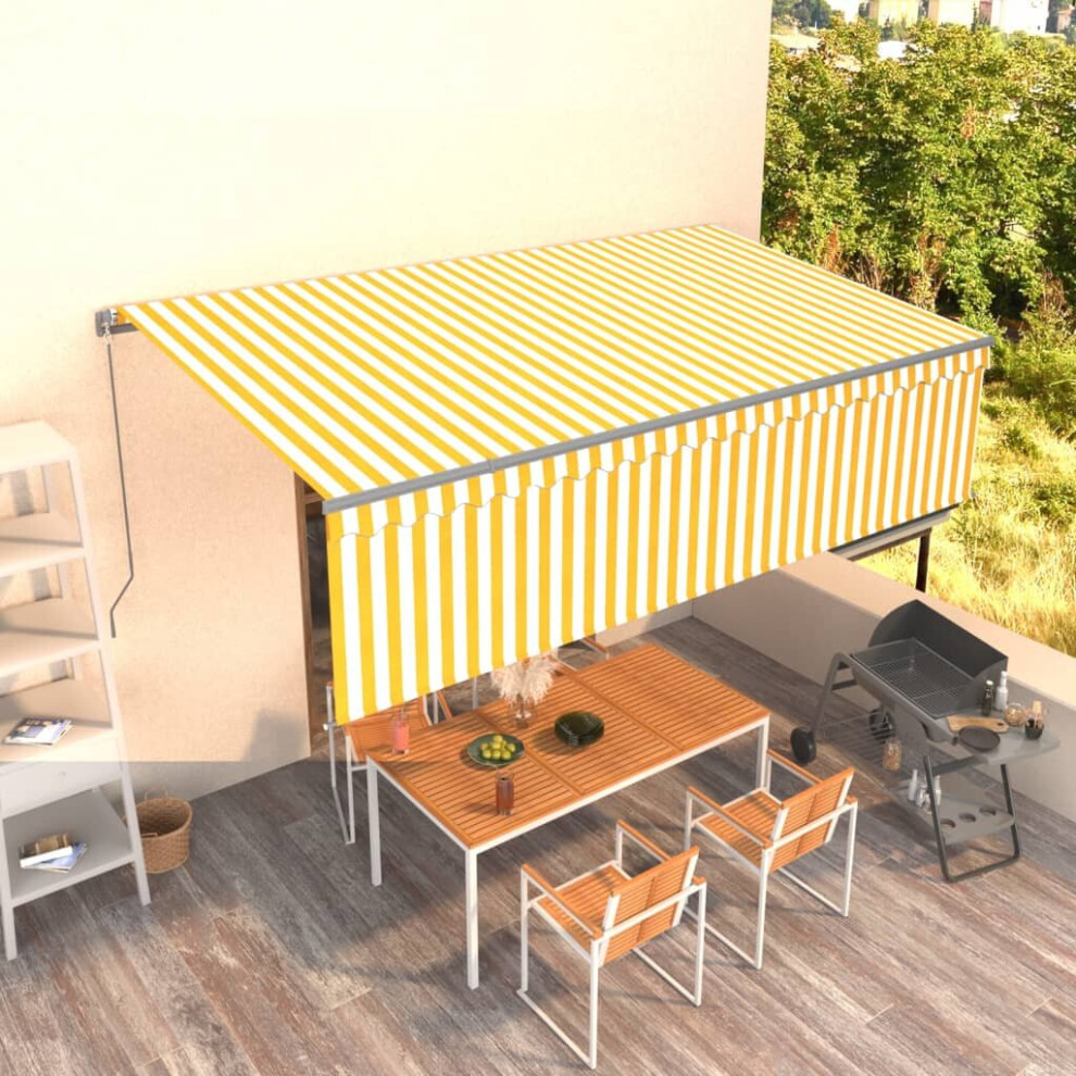 vidaXL Manual Retractable Awning with Blind 5x3m Yellow&White Outdoor Awning