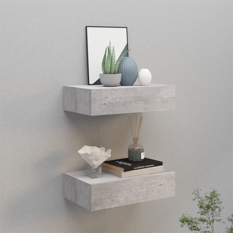 vidaXL 2x Wall Drawer Shelves Concrete Grey MDF Wall CabinetFloating Shelf