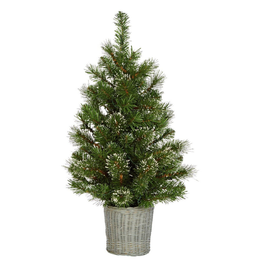 Home 2.5ft Snowy Tree With Warm White Lights & Basket