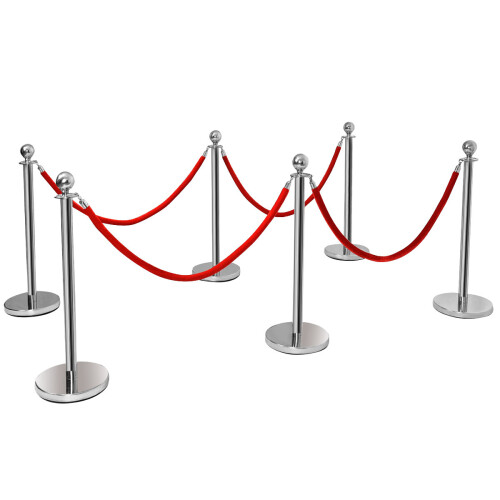 Costway 6 Polished Steel Queue Rope Barrier Posts Stands Crowd Control Stanchion 1.5M