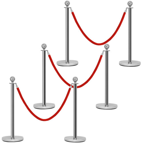 Costway 6 Polished Steel Queue Rope Barrier Posts Stands Crowd Control Stanchion 1.5M 2