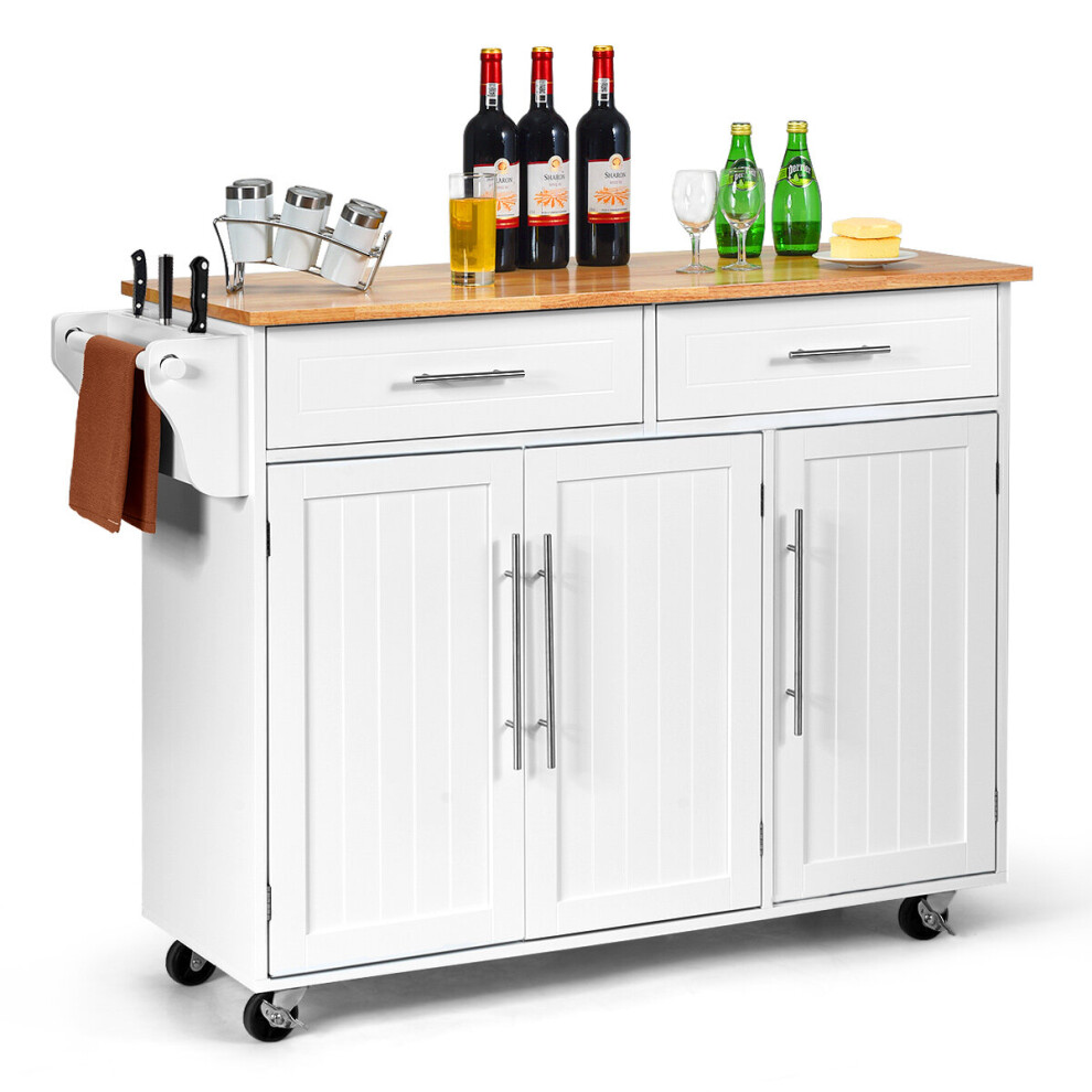 Kitchen Storage Trolley Cart Rolling Island Shelves Cupboard 3 Doors Cabinet Bar