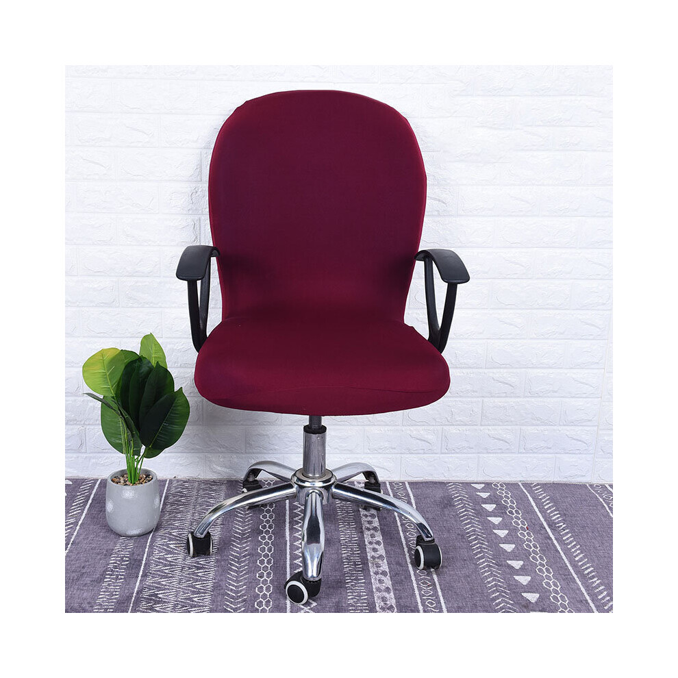 (Wine Red) Office Computer Chair Cover Spandex Stretch Swivel Rotate Seat Antimacassar