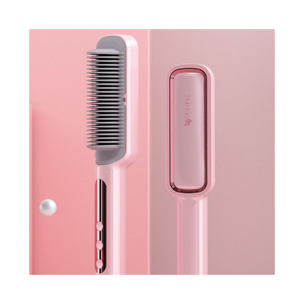 (pink with box) Hot Combs Anti-scalding Hair Straightener Smart Ceramic Curler Heated Brush