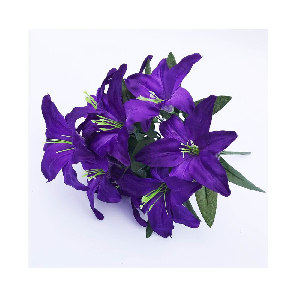 (Purple) 45cm 10Heads Artificial Stargazer Lillies Lily Silk Fake Flower Bouquet Decor
