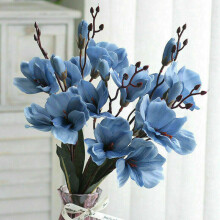 (Blue) Artificial Magnolia Silk Flower Real Touch Bunch Bride Party Garden Wedding Home