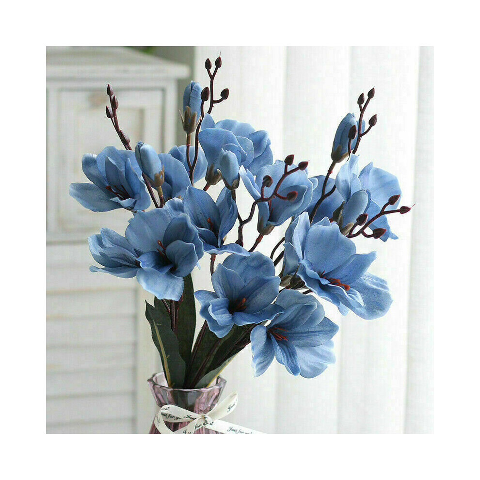(Blue) Artificial Magnolia Silk Flower Real Touch Bunch Bride Party Garden Wedding Home
