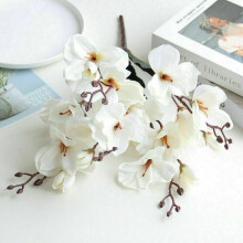 (White) Artificial Magnolia Silk Flower Real Touch Bunch Bride Party Garden Wedding Home