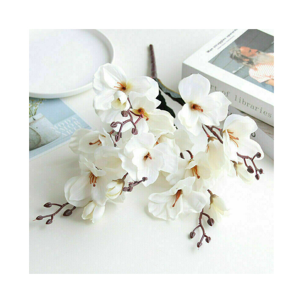 (White) Artificial Magnolia Silk Flower Real Touch Bunch Bride Party Garden Wedding Home