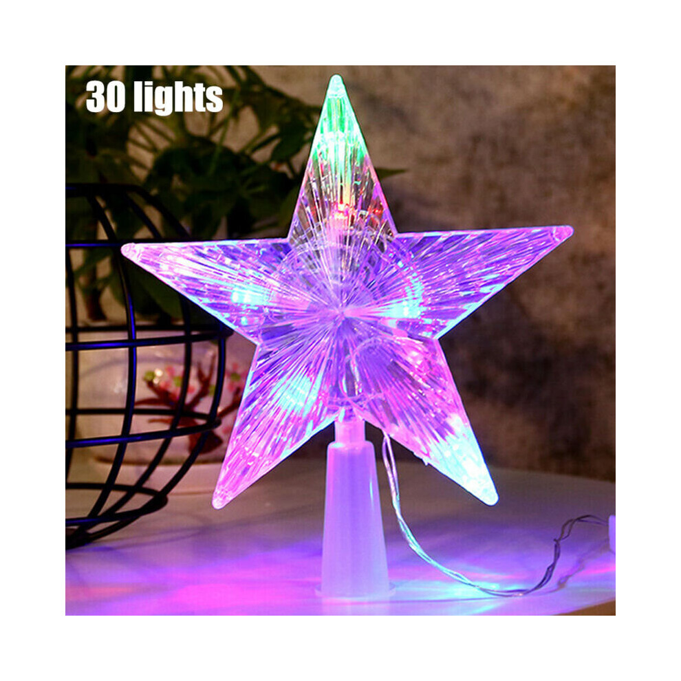 (#1 Colourful 30lights) LED Colourful Light Pendant Christmas 3D Hollow Star Tree Topper Ornaments New