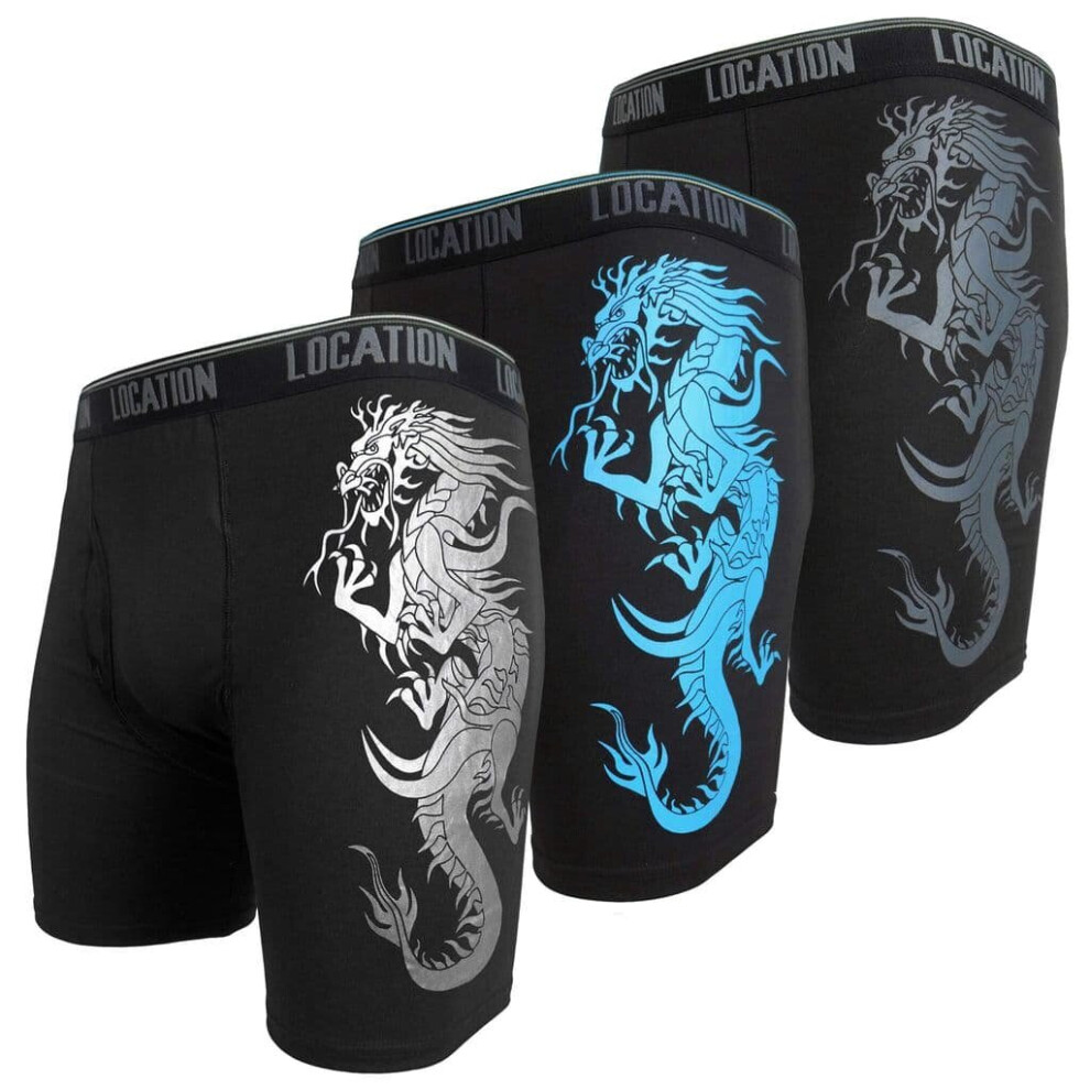 (Challenger 4, S) Mens Location Boxers 3 Pack Sports Longer Leg Boxer Shorts Adults Underwear