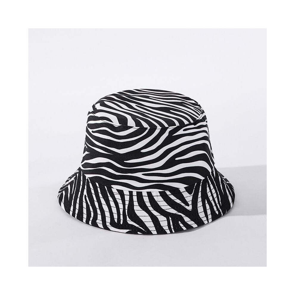 (Zebra(Two-side)) Black&White Print Folding Fisherman Bucket Hat Unisex Men Women Beach Sun Cap