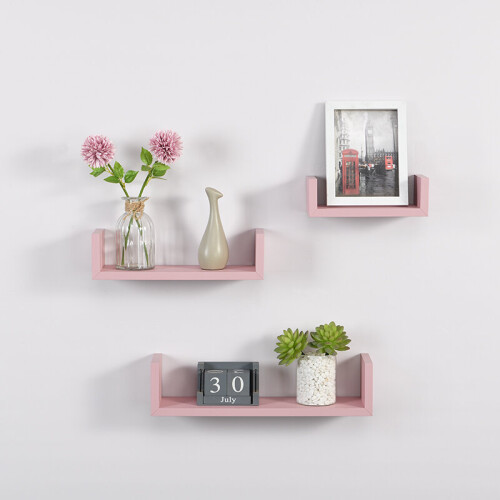 Set of 3 U Shape Floating Wall Shelf Storage Display Blush G-0247 on OnBuy