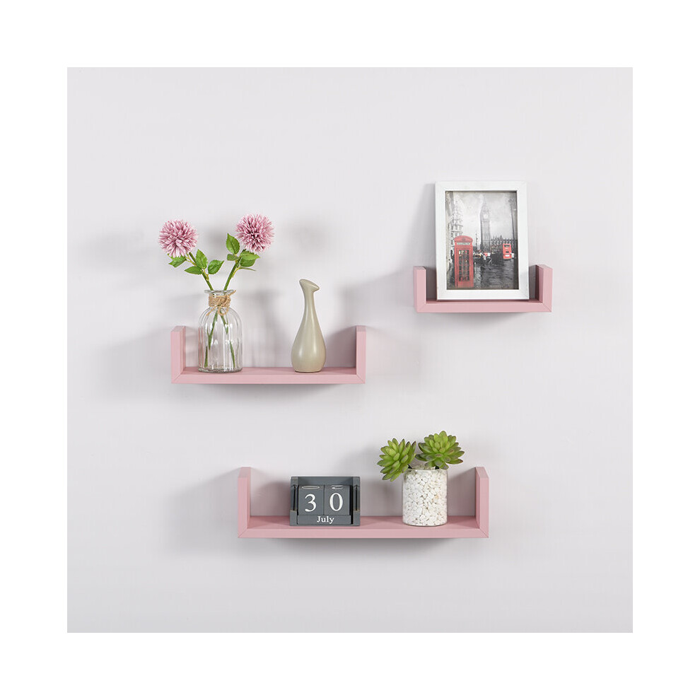 Set of 3 U Shape Floating Wall Shelf Storage Display Blush G-0247