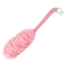 (Pink) Long Handle Bath Body Back Shower Brush Loofah Scrubber Massage Clean Portable
