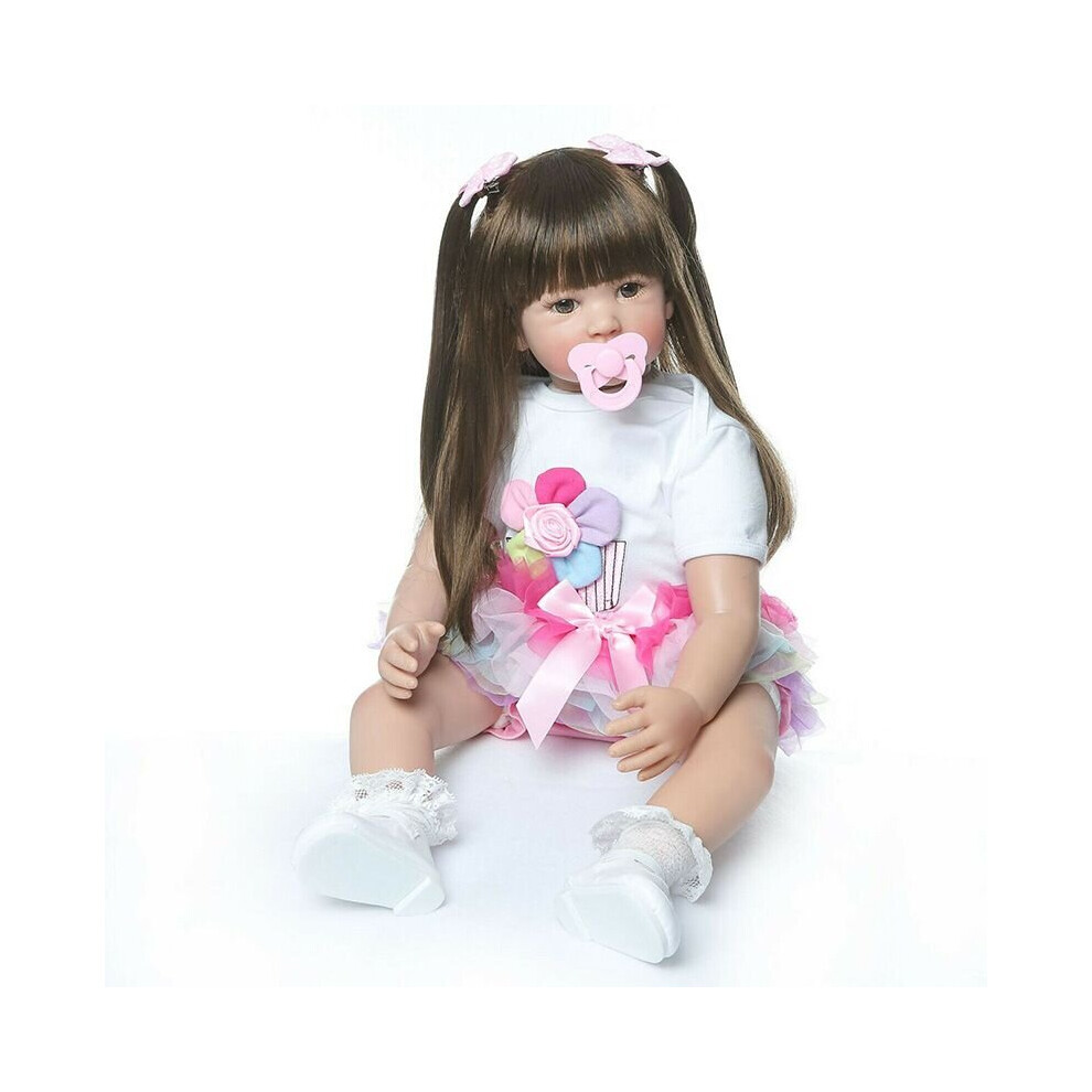 Reborn Baby Dolls 24" Silicone Vinyl Real Long Hair Toddler Doll Girl Gifts Toys