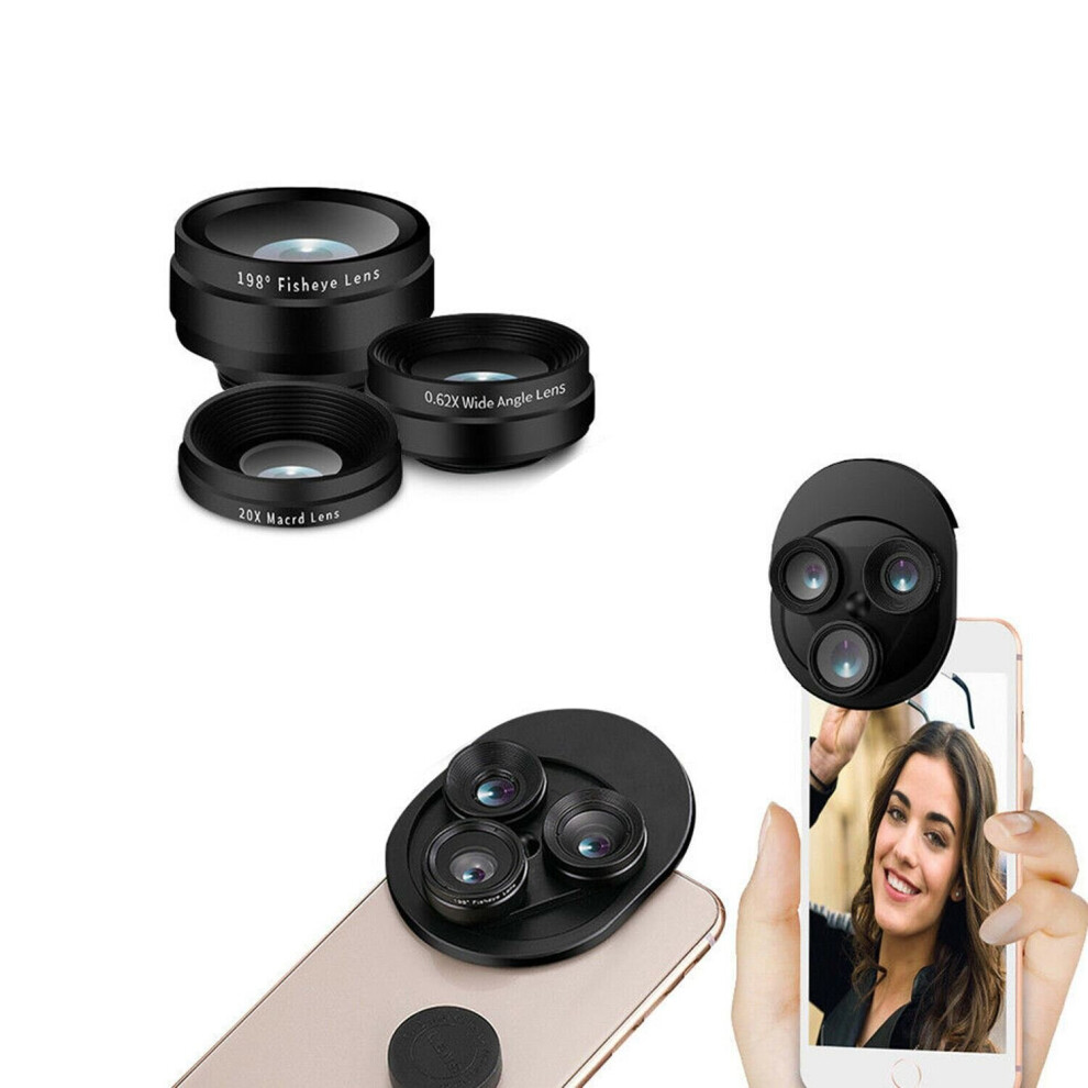 Aquarius Universal 3 In 1 Camera Lens With Fisheye Lens & Wide Angle Clear 5056184011566