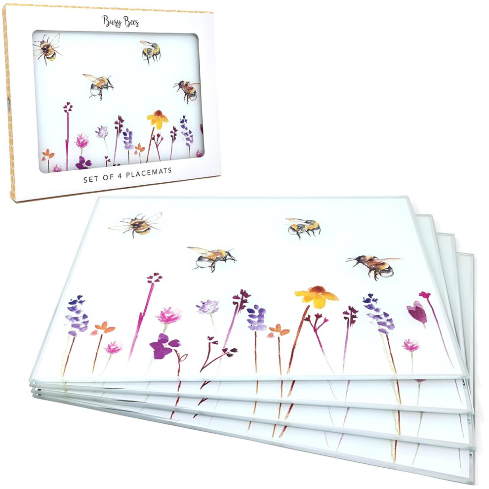 Set of 4 Glass Placemats - Busy Bees Jennifer Rose Gallery 