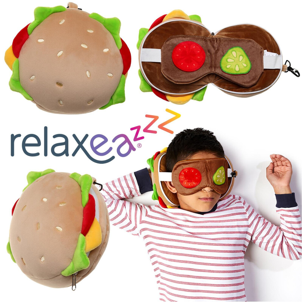 Fast Food Burger Relaxeazzz Plush Round Travel Pillow & Eye Mask Set