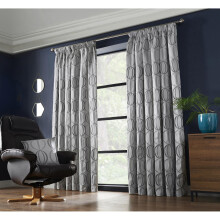 (66x72", Silver) Omega Taped Pencil Pleat Curtain Pair Lined Curtains Jacquard