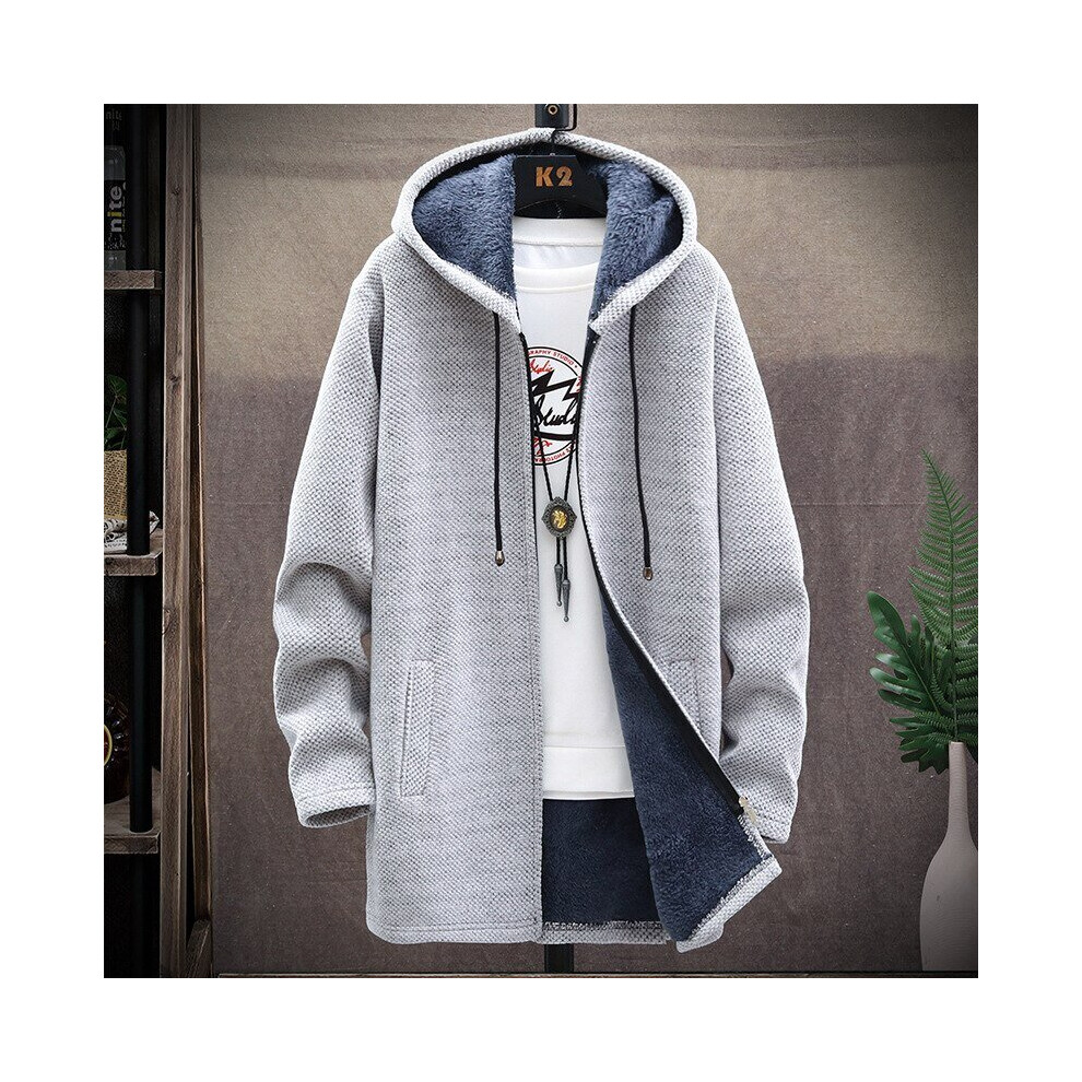 (white, XL) Men Fleece Cardigan,Winter Jacket Slim Sweaters Long Hooded Thick Warm Coat