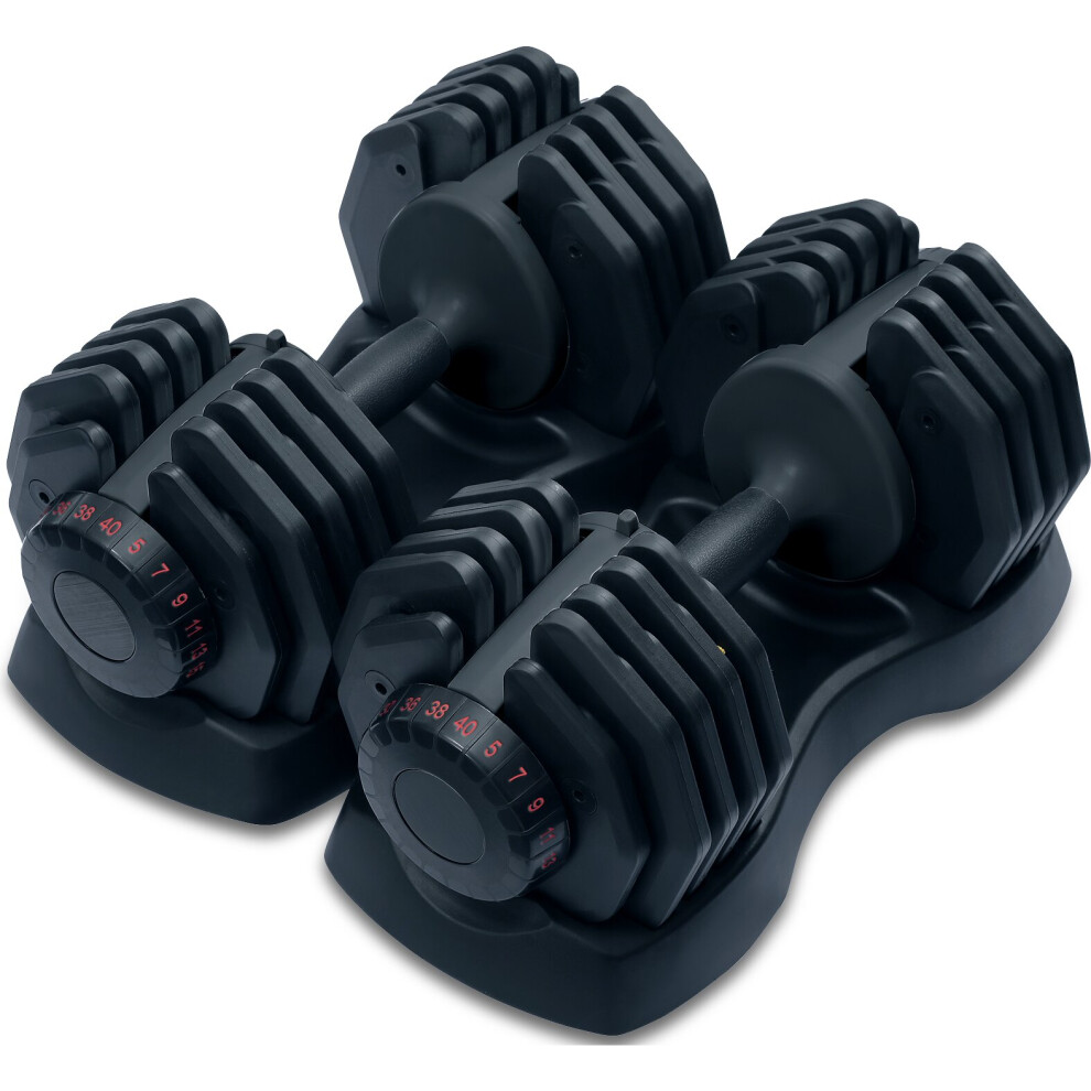 Homeology Strongology Home Fitness Adjustable Smart Dumbbell Pair from 5kg to 40kg Training Weights in Black