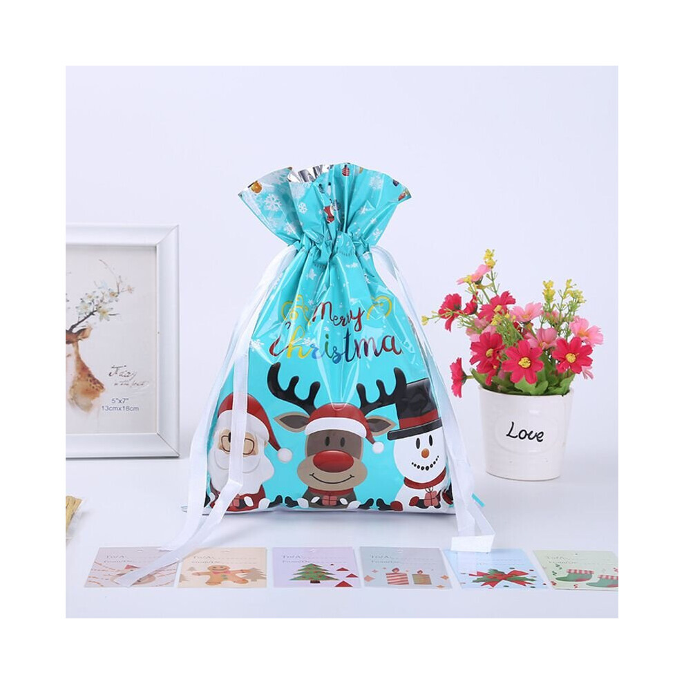 (Medium 24*32Cm/ 9.4*12.6In, 10Pcs) Large Christmas Sacks Reusable Drawstring Wrap Present Gift Party Bags Xmas Blue
