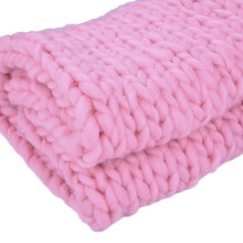(Pink, 120x150CM) Warm Handmande Chunky Knitted Blanket Thick Yarn Merino Knit Throw Bed Sofa