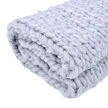 (Gray, 100x80CM) Warm Handmande Chunky Knitted Blanket Thick Yarn Merino Knit Throw Bed Sofa