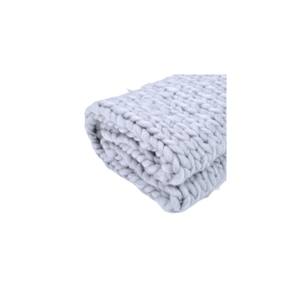 (Gray, 120x150CM) Warm Handmande Chunky Knitted Blanket Thick Yarn Merino Knit Throw Bed Sofa