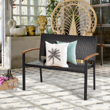 Outdoor Rattan Wicker Bench Loveseat Chair Armrest Garden Pool Deck