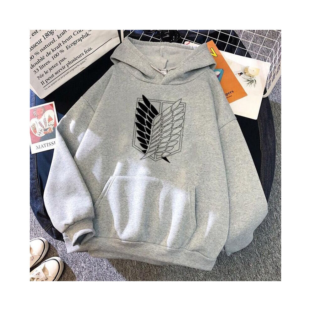 (Gray, S) Attack On Titan Corps Mikasa Eren Hoodie Top Sweatshirt Pullover Jumper Jacket