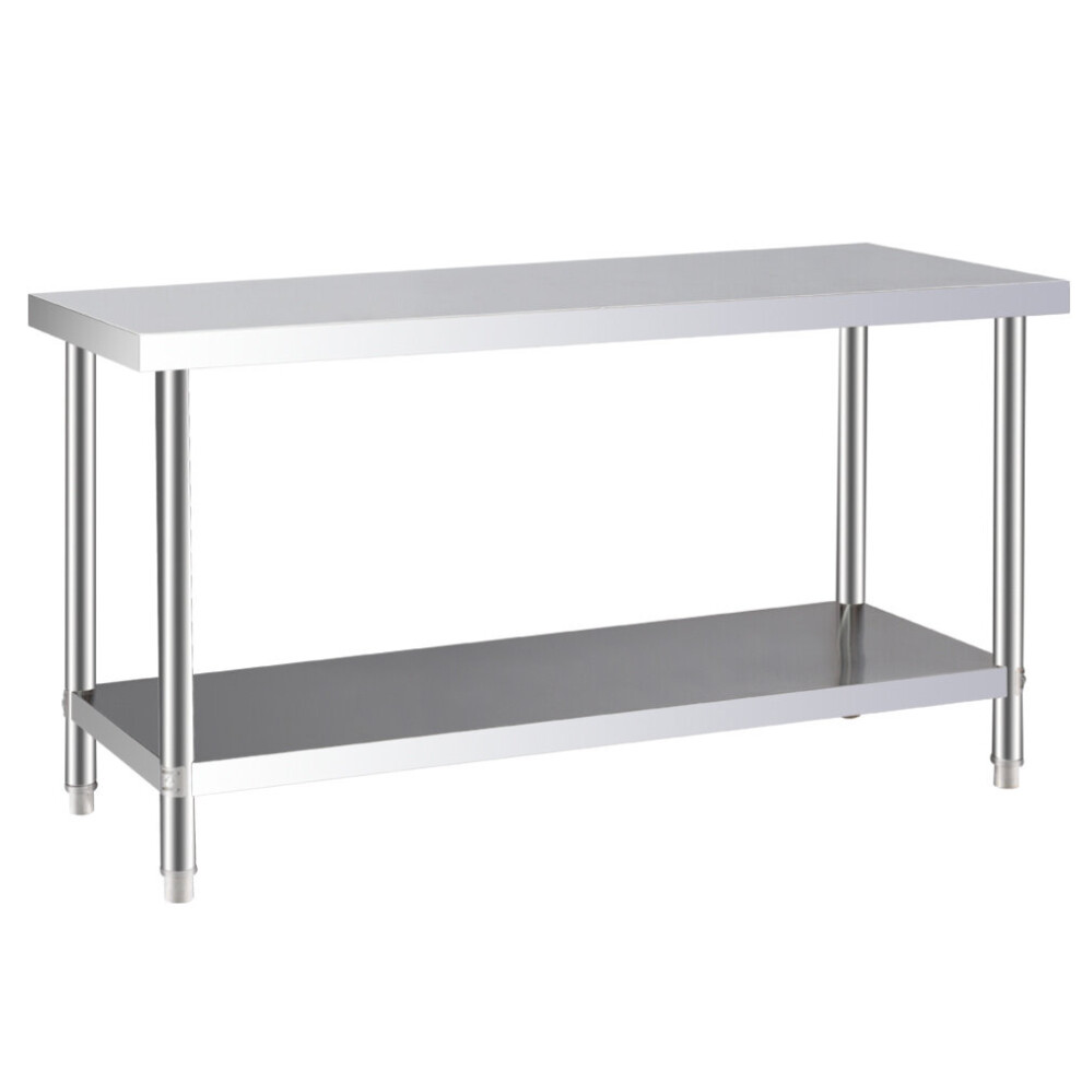 Catering Table Stainless Steel Food Preparation Kitchen Table Top Commercial Work Bench, 150 x 60 x 80cm