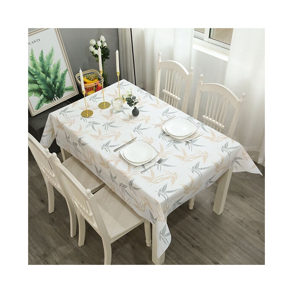 (Leaves, 137x137cm (Tablecloth Only)) PEVA Waterproof Tablecloth Simple Plaid Oil-proof Table Cloth Home Dining Decor