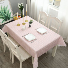 (Pink, 137x180cm (Tablecloth Only)) PEVA Waterproof Tablecloth Simple Plaid Oil-proof Table Cloth Home Dining Decor