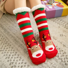 (Red Deer) Christmas Slipper Socks Faux Fleece Lining Mens Ladies Kids Family Gripper Soles